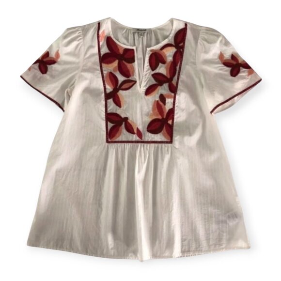 Madewell cottagecore cabincore White Red Embroidered Boho Blouse XS NWT - Picture 2 of 6